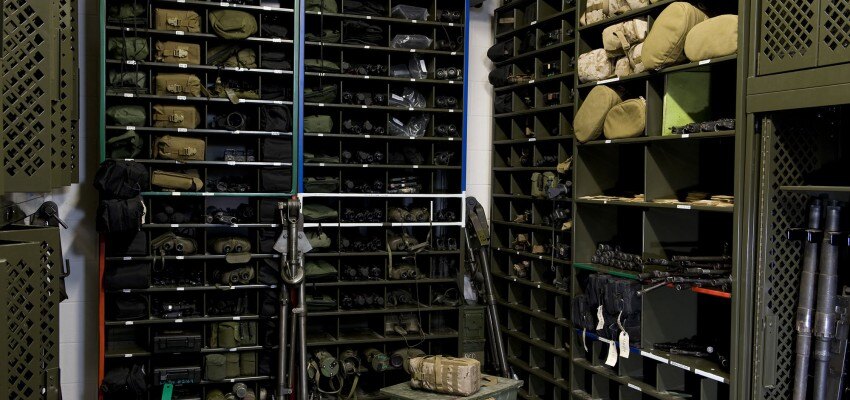 Military Storage System with Weapons Racks for Weapon Storage