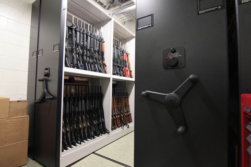 Mobile Shelving System with Weapons Racks Storage