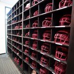 Athletic equipment storage - football helmets - mobile shelving