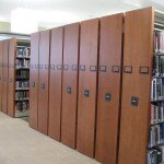 Compact mobile shelves with custom wooden endpanels