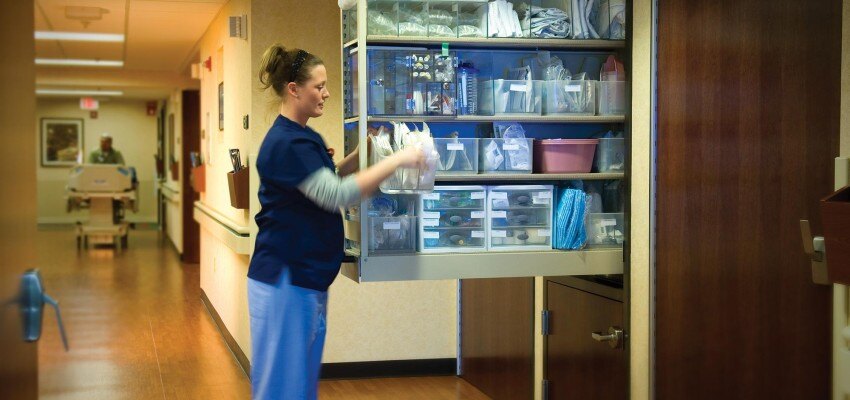 Patient Care Supplies Storage Restocking on Nurse Server