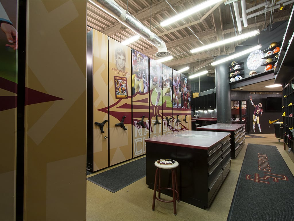 Football Equipment Room with Spacesaver High-Density Mobile Storage System