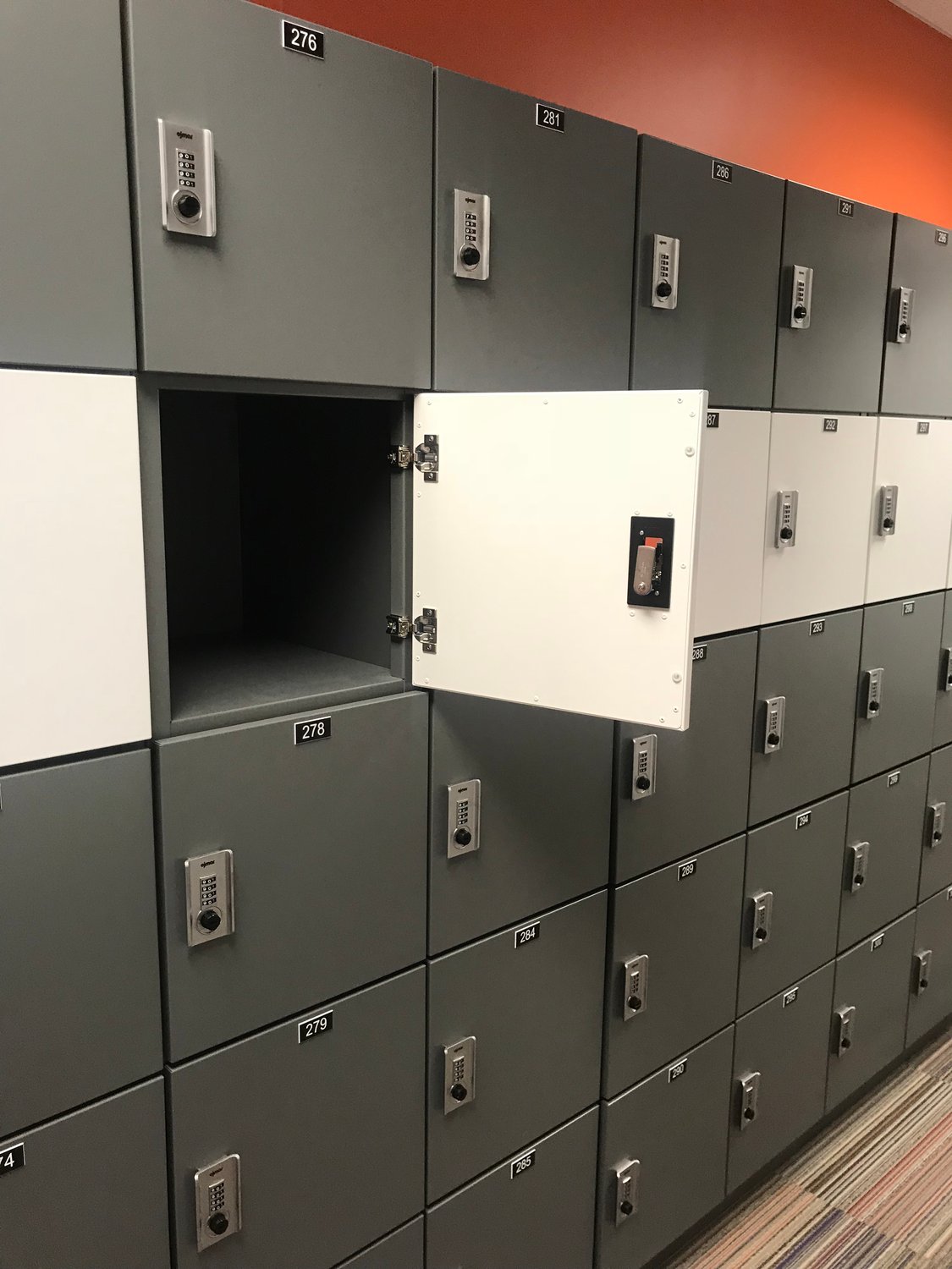 Soft close metal doors for day use lockers