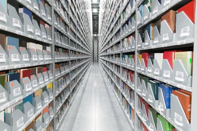 high bay off site shelving boxed books