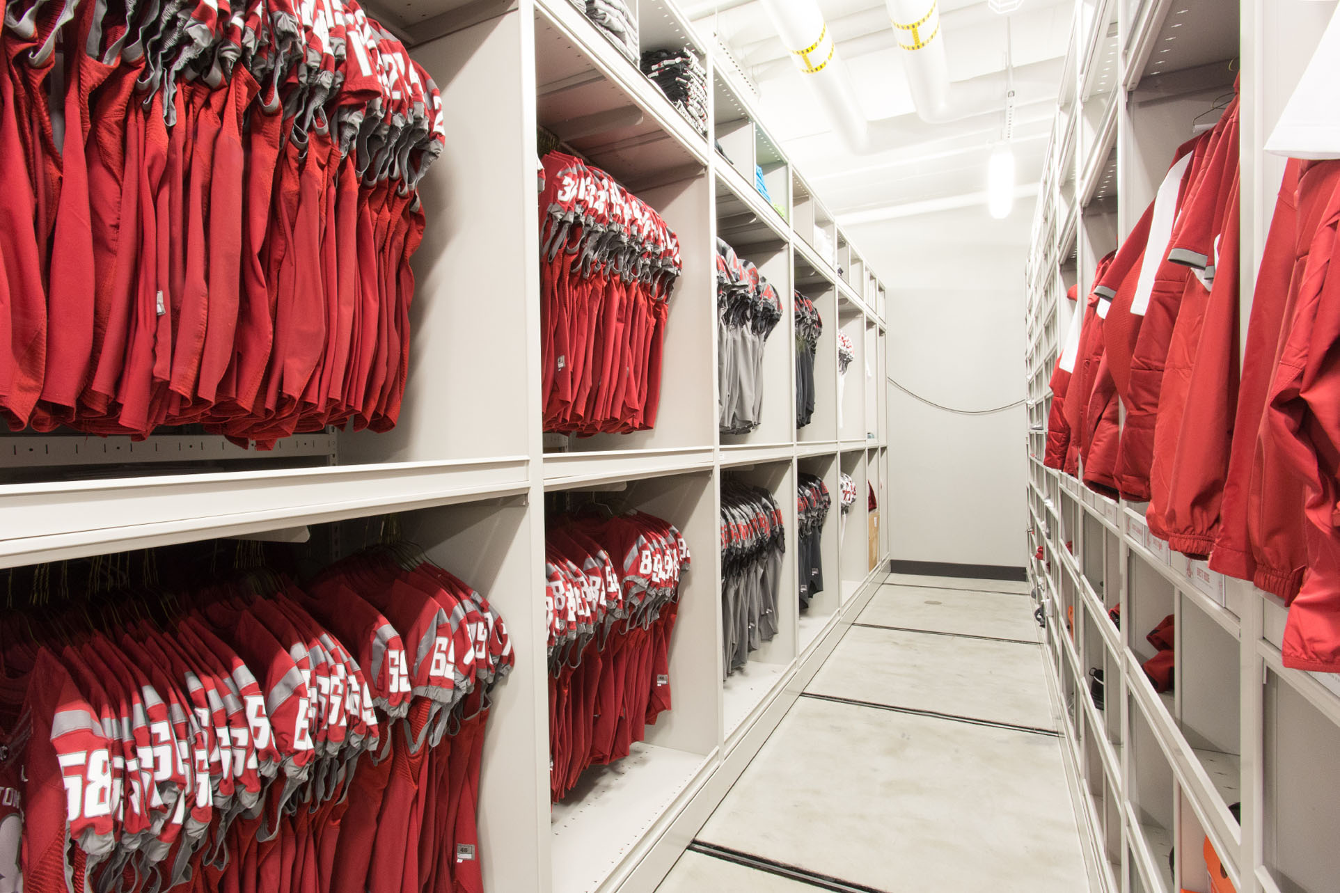 Football Team Storage Configurable Spacesaver Shelves that Move