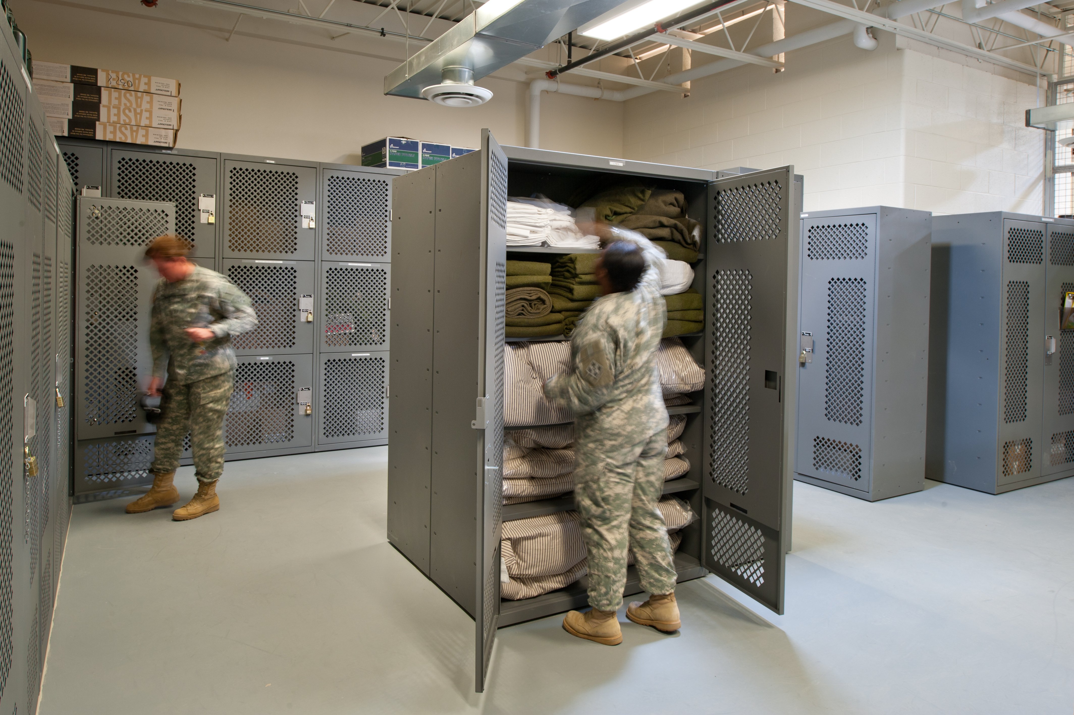 Gear storage in Tactical Readiness Locker at Fort Carson