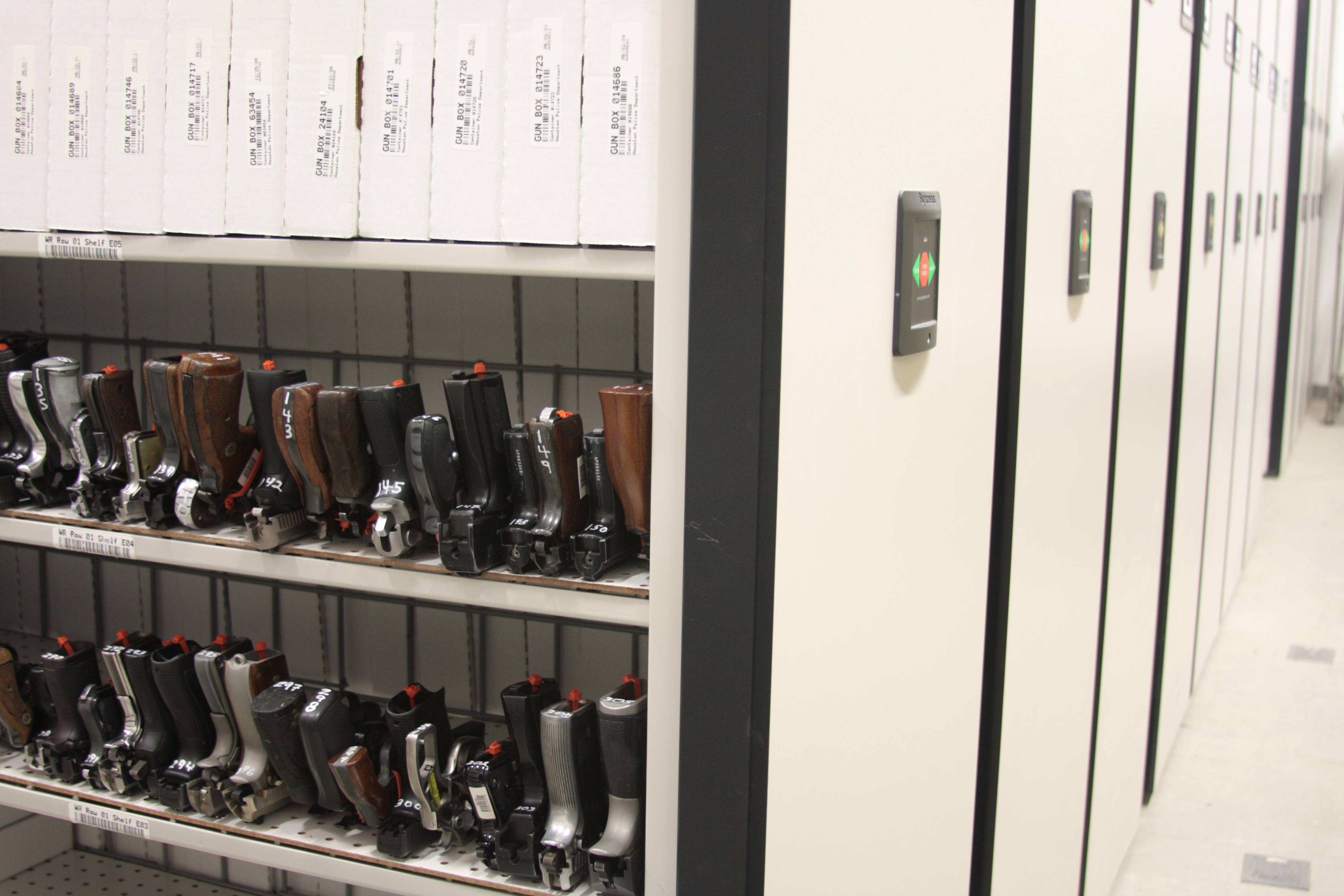 Handgun Evidence Storage on Mobile Shelving at Houston Police Department