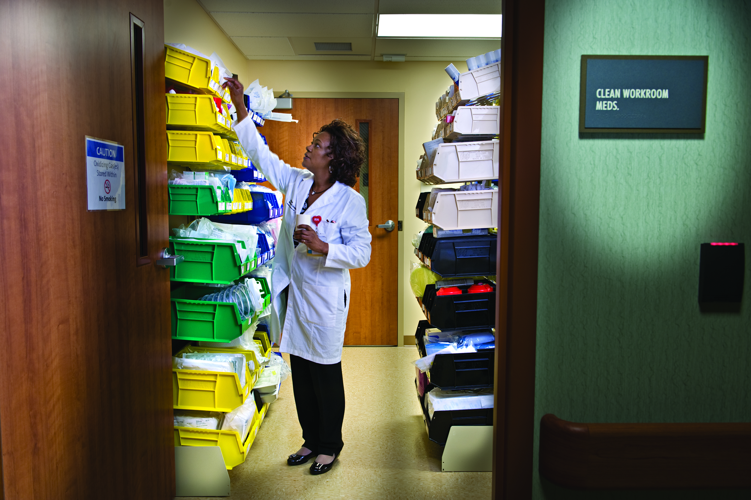 color-coded bin storage at the Atrium Medical Center