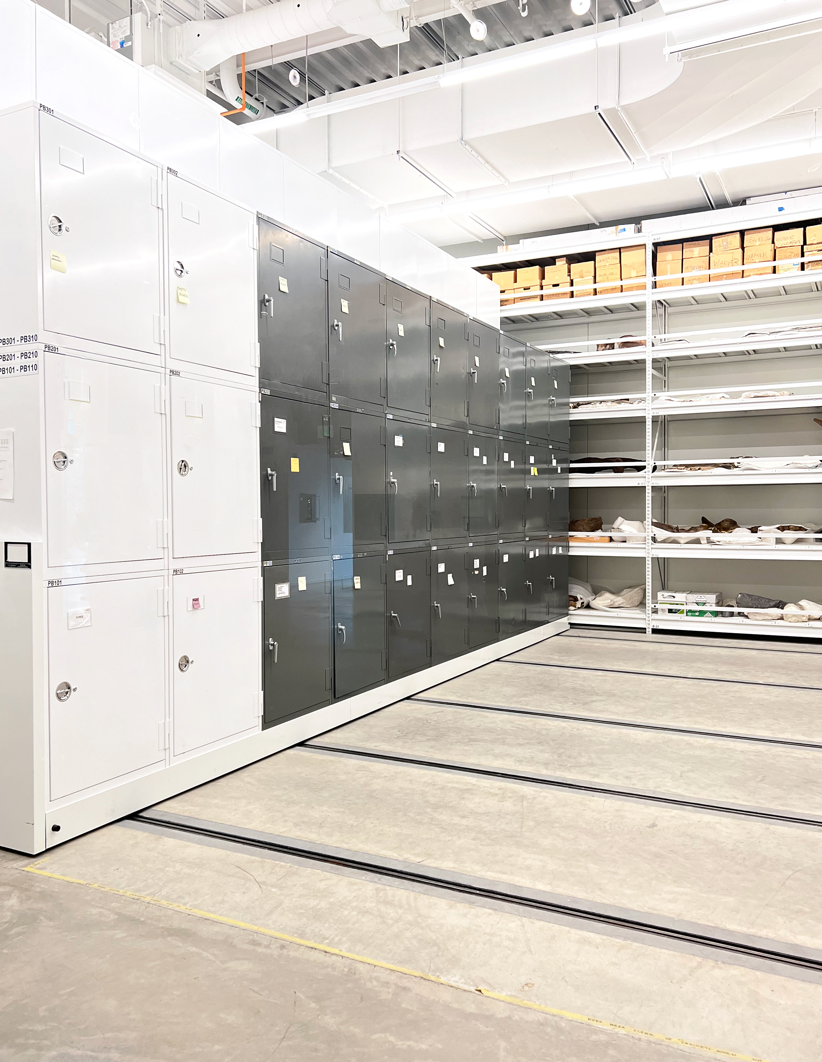 Archival Art Storage cabinets on moving mobile system