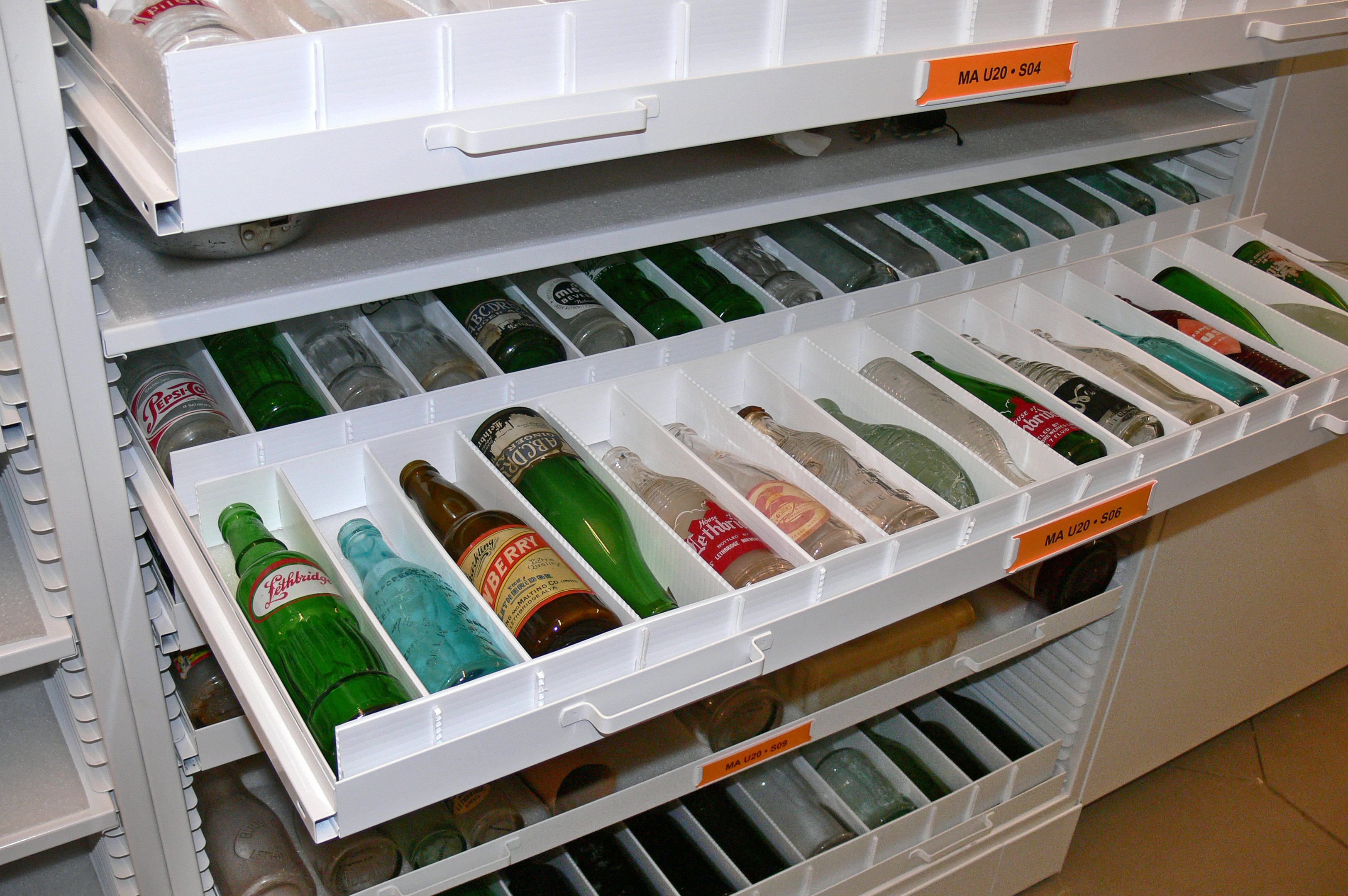 Bottle Storage Pull-out Drawers at the Galt Museum