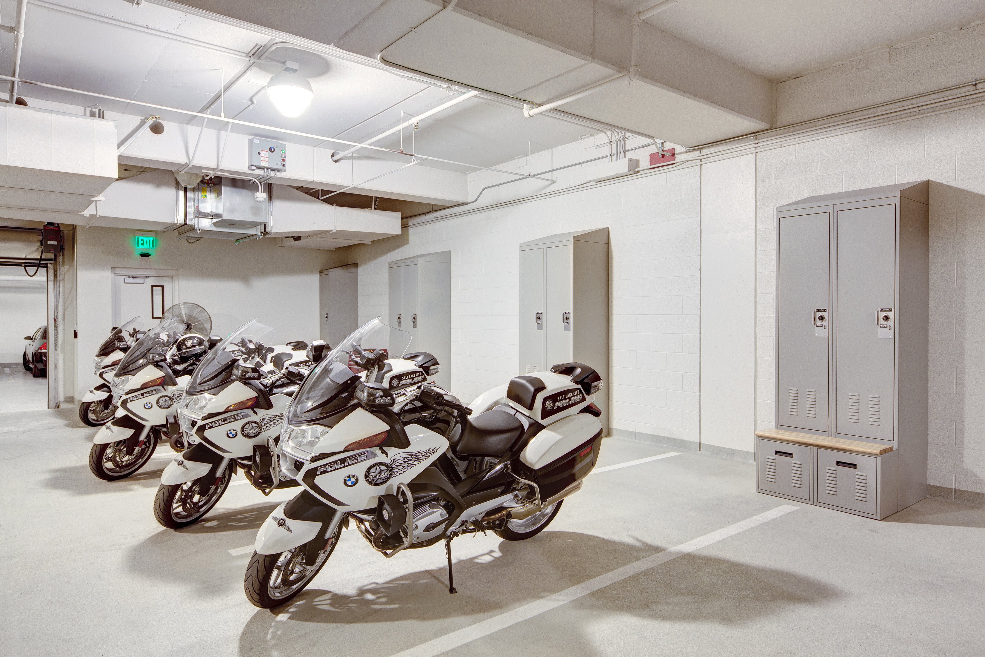 Motorcycle Patrol Lockers in Garage at Salt Lake City Public Safety Building
