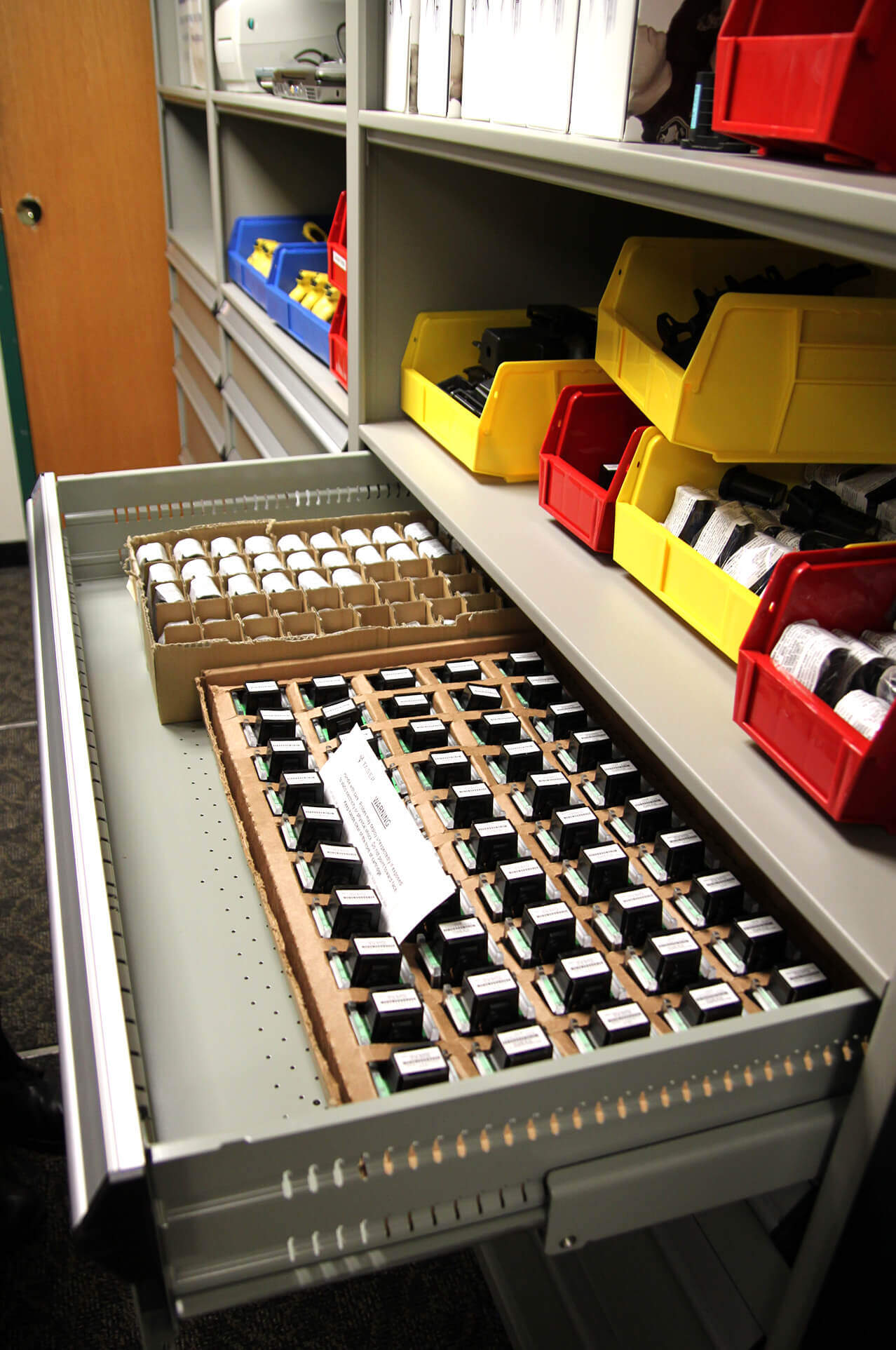 Taser Cartridges in Modular Drawer on High-density Shelving