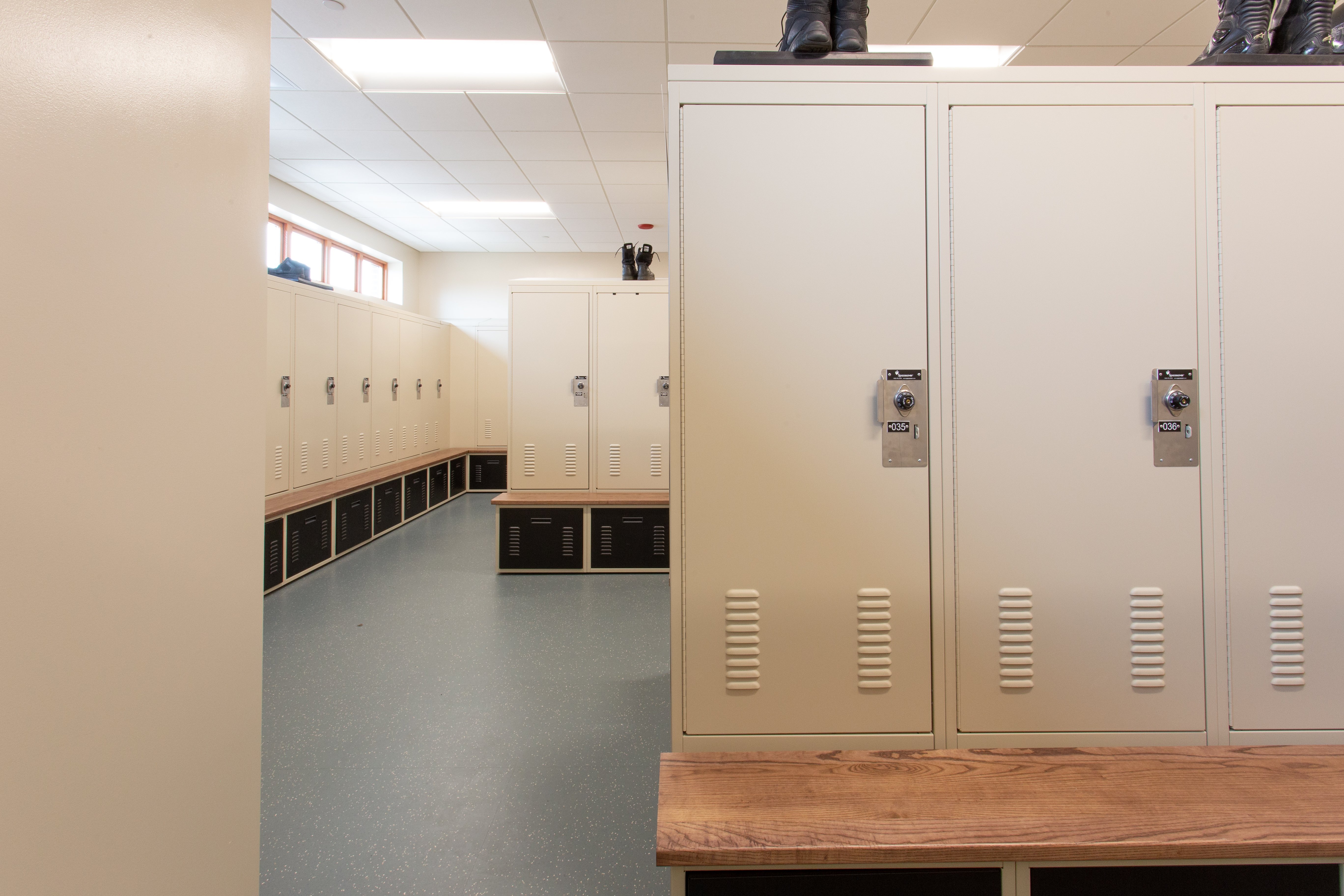 Steel Police Lockers Wood Bench