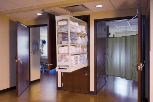 Patient Care Supplies Storage Serving Two Patient's Rooms