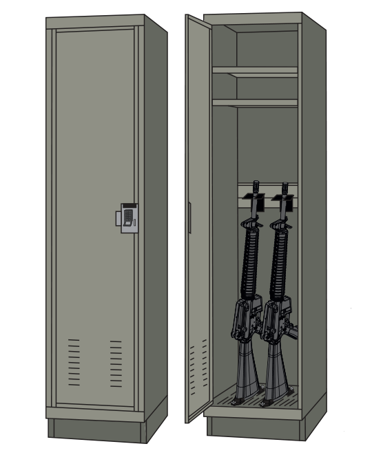 Fast Response Locker Closed and Open with weapons